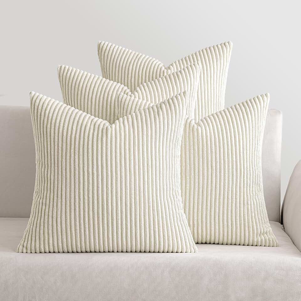 MIULEE Kissenbezug 45x45 4er Set Kordsamt Kissenhülle sofakissen Cream