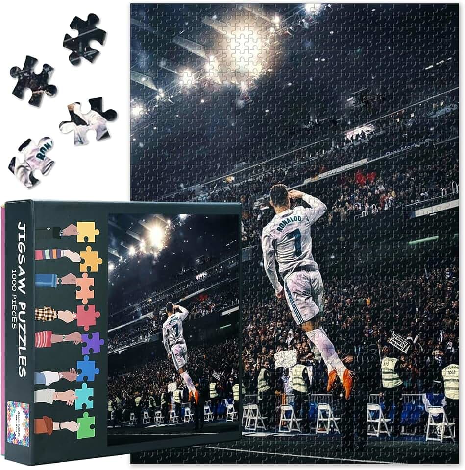 1000 Piece Football Star Championship Jigsaw Puzzle: Elite League Match Action Moments, Premium Matte Paper Sport Game Wall Art for Diehard Fans & Sports Collectors, 27.5x19.7 Inch