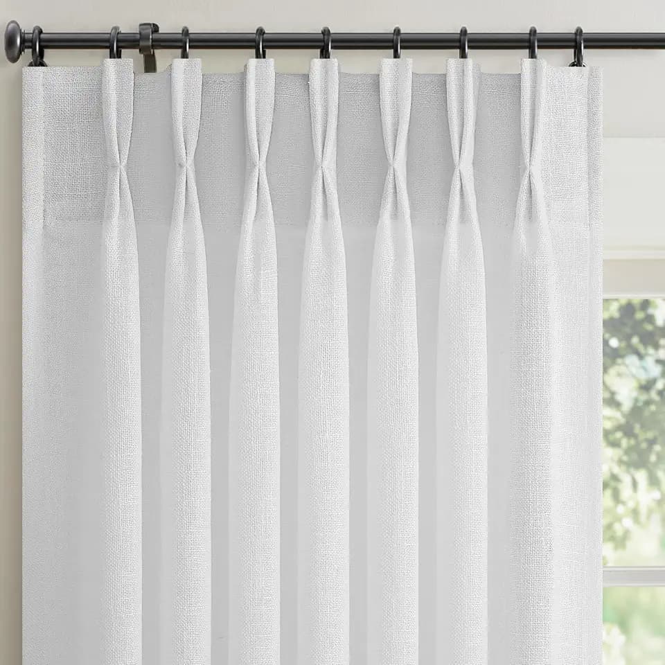 Off-White Pinch Pleated Curtains 96 Inches Long for Living Room 2 Panels Sets Farmhouse Decor Memory Trained Back Tab Light Filtering Boho Neutral Beige Semi Sheer Curtain for Bedroom Hooks Rings