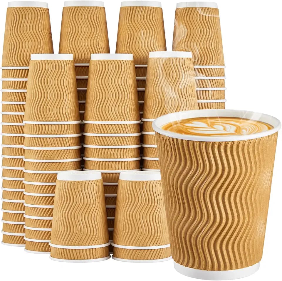 SIUQ 150 Pack 8 oz Disposable Coffee Cups, Insulated Corrugated Paper Cups