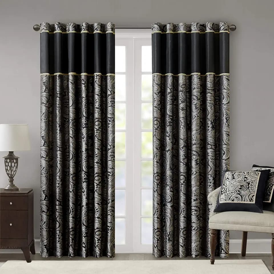 Madison Park Aubrey 2 Flächenvorhang aus Kunstseide, Paisleymuster, Jacquard, Stangentaschenvorhang für Wohnzimmer, Küche, Raumverdunkelung, Fenstervorhang für Schlafzimmer und Wohnheim, 2 Stück, 127
