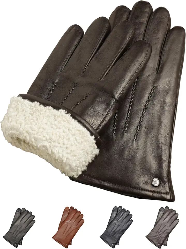 AKAROA ESTD 2019 Lederhandschuhe Herren DAN, Touchscreen Funktion, italienisches Leder, Futter aus original Neuseeland Lammfell, 5 Größen S - XL