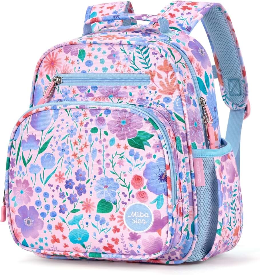 mibasies Toddler Backpack for Girls 2-4: Preschool Kindergarten Backpack - Cute Kids Backpacks for Girls - Flower Pinkish Blue