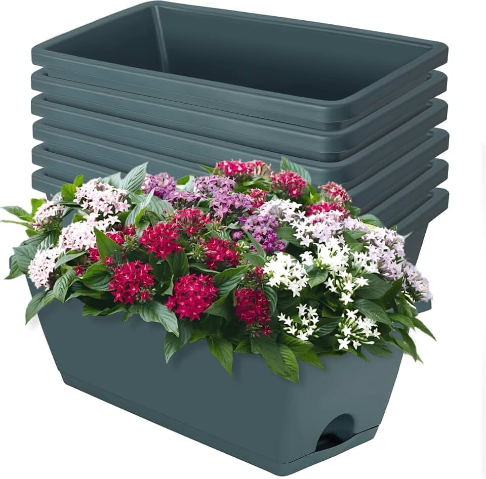 LOCONHA 7 Pack Window Box Planter, Plastic Vegetable Flower Planters Boxes