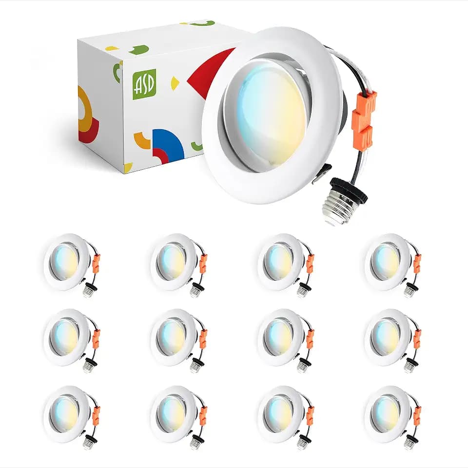 ASD Retrofit 4 Inch Gimbal LED Recessed Light - White Trim 10W 860LM 2700/3000/3500/4000/5000K Adjustable Dimmable LED Downlights | Rotating Swivel Directional Eyeball Lighting, UL 12 Pack