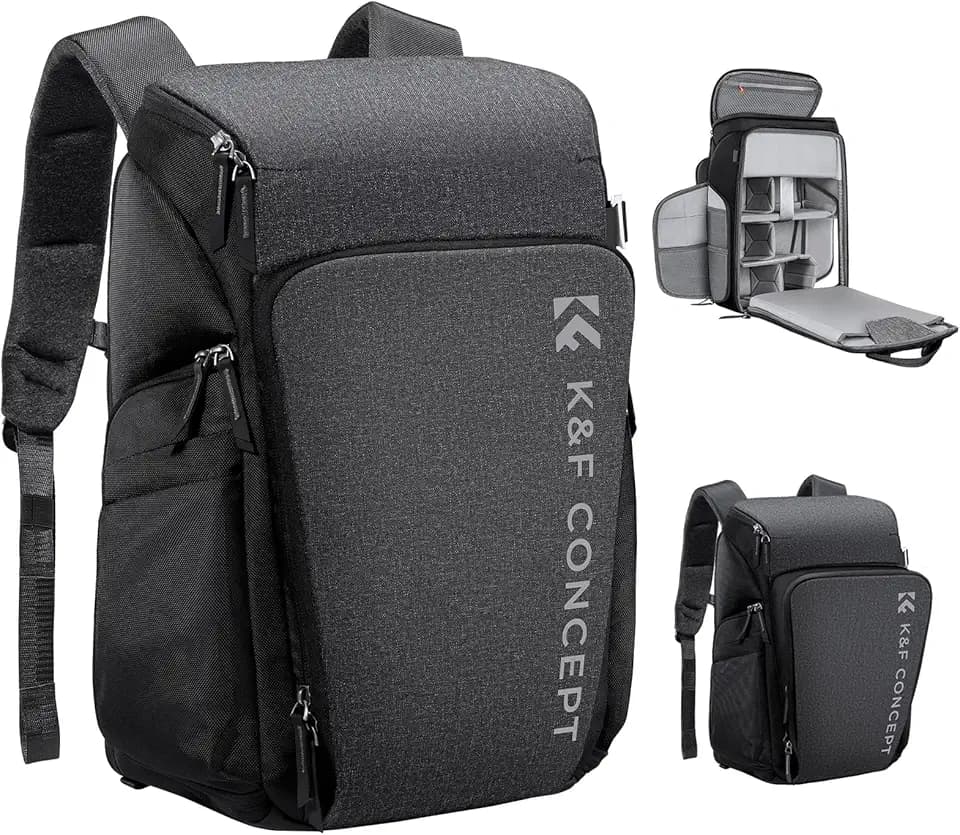 K&F CONCEPT Camera Backpack, 22L Expandable Camera Bag with Rain Cover