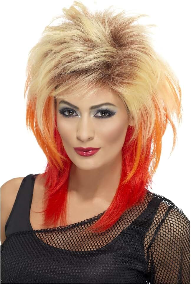 Smiffys 80er Vokuhila Perücke, Blond, mit roten Strähnen Halloween
