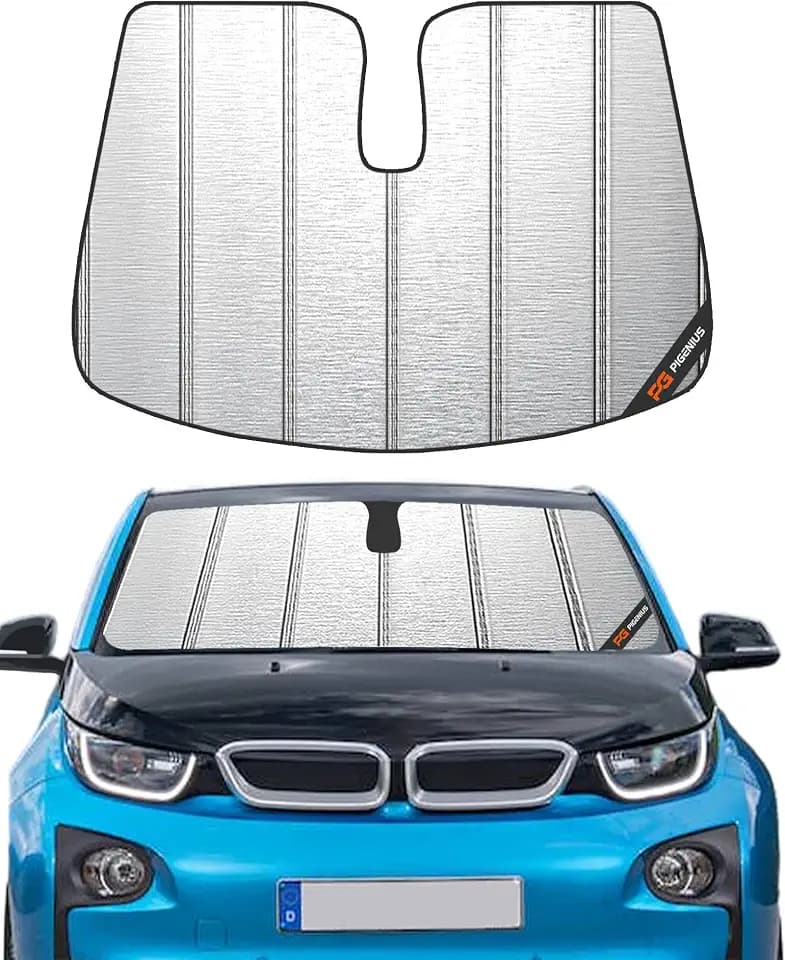 Pigenius Windshield Sun Shade for BMW i3 (I01) 2014-2022, Fits i3 i3s & i3 Range Extender (REx), Metallic Silver Finish