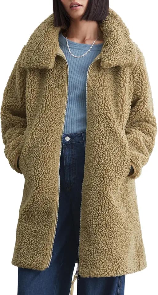 Marc O'Polo Denim Damen Mantel Teddymantel kuschelig, Braun (Soft Brown), L