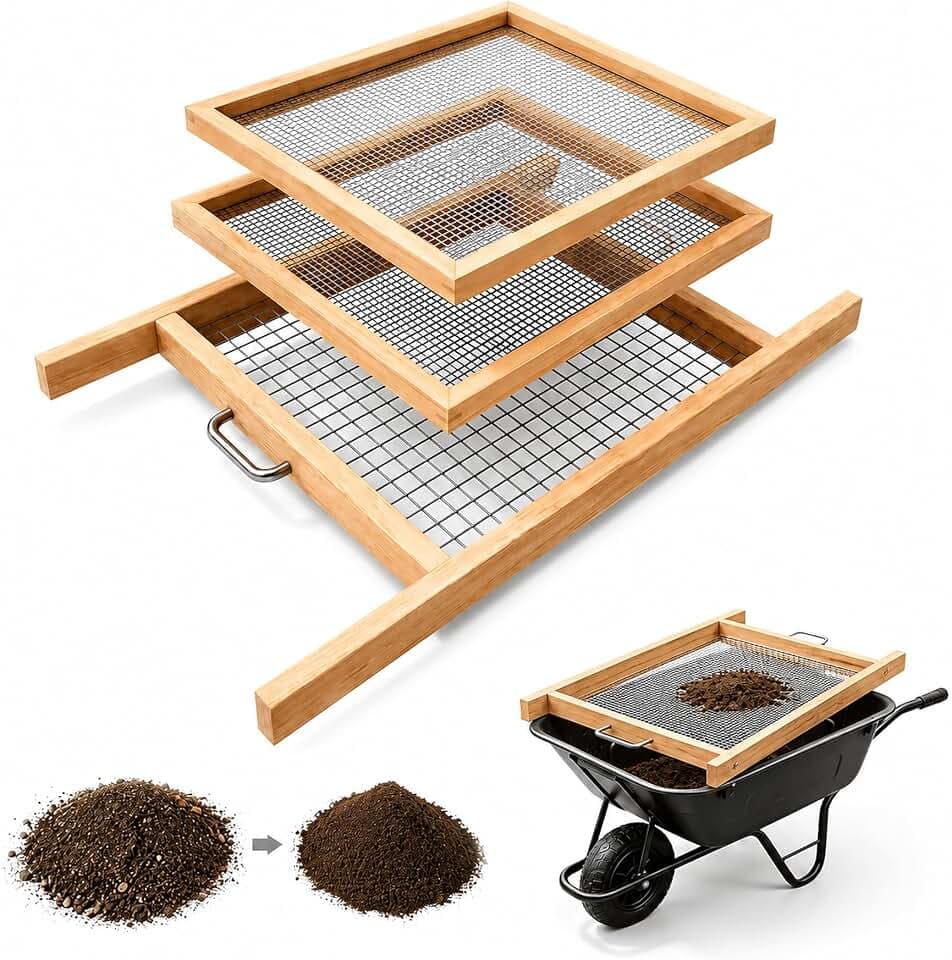 Large 3-in-1 Soil Sifter for Wheelbarrow, Rock Sifter for Garden Compost