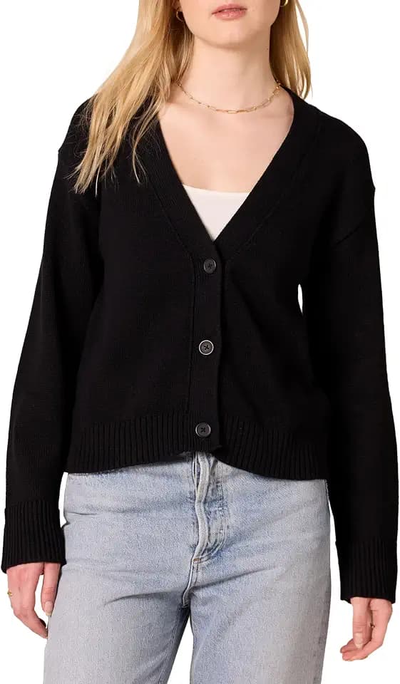 Amazon Essentials Women's 100% Cotton Relaxed-Fit V-Neck Midweight Cardigan Sweater