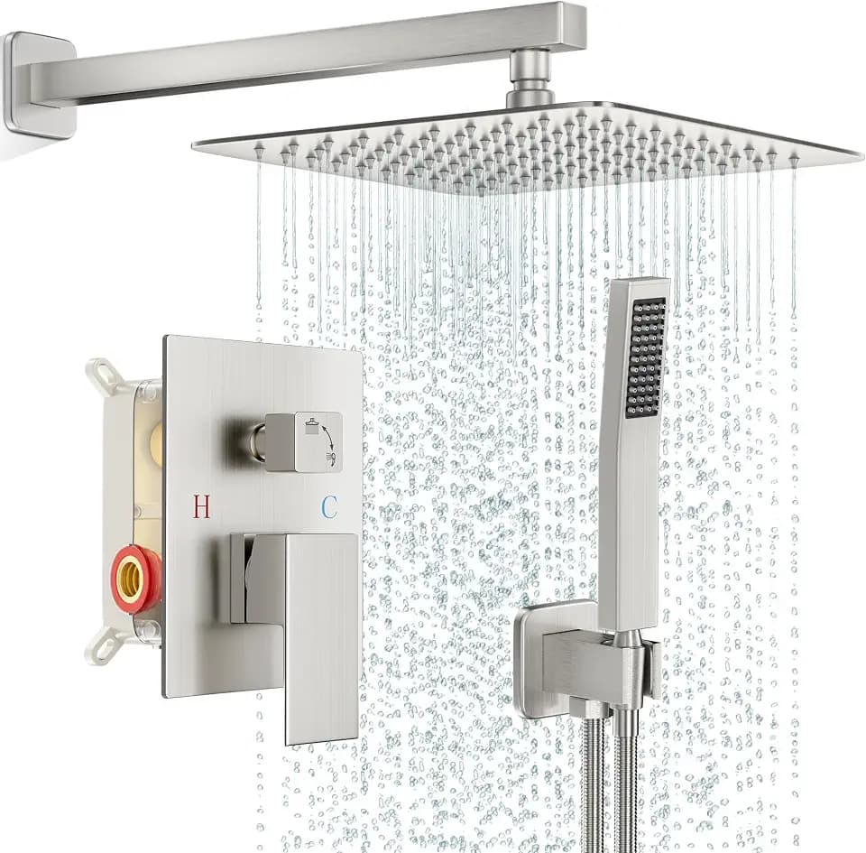 FPXRNG Shower Faucet Set with 10 Inch Brushed Nickel Rain Shower Head