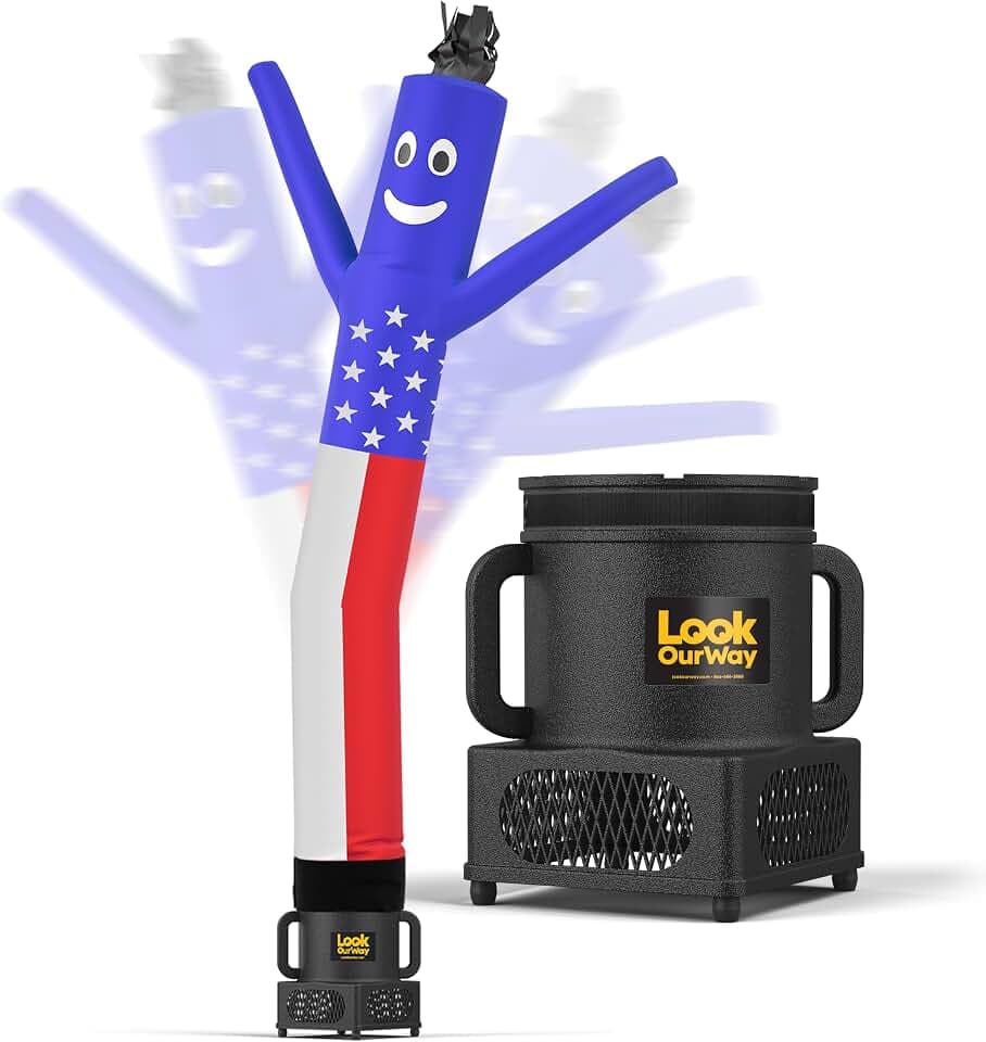 LookOurWay Air Dancers Wacky Waving Inflatable Tube Guy - 7ft Tall Inflatable Advertising Waving Dancing Man with Sky Dancer Blower - American Flag