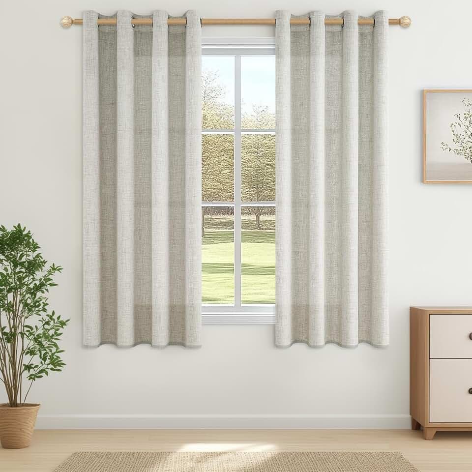 CUTEWIND Gardinen Wohnzimmer Modern Kurz Fenster Gardinenschals 2er Set H 175 x B 140 cm Vorhang Leinen Halbtransparent Vorhänge mit Ösen für Küche Schlafzimmer Curtains Living Room