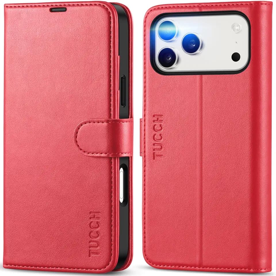 TUCCH Wallet Case for iPhone 18 Pro Max/17 Pro Max 6.9", 4 Card Slots, Red