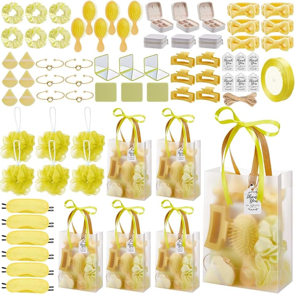 74Pcs Baby Shower Prizes for Game Winners Baby Shower Favors Gifts including Headband Hair Brush Jewelry Box with Gift Bag for Baby Shower Game Prizes Wedding Bridal Shower Favors (Yellow)