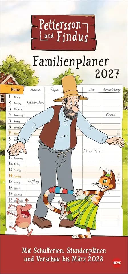Pettersson und Findus Familienplaner 2027: Familienkalender mit dem beliebten Bilderbuch-Duo. Praktischer Wandkalender mit 5 Spalten. Liebevoll illustrierter Wandplaner für Familien.