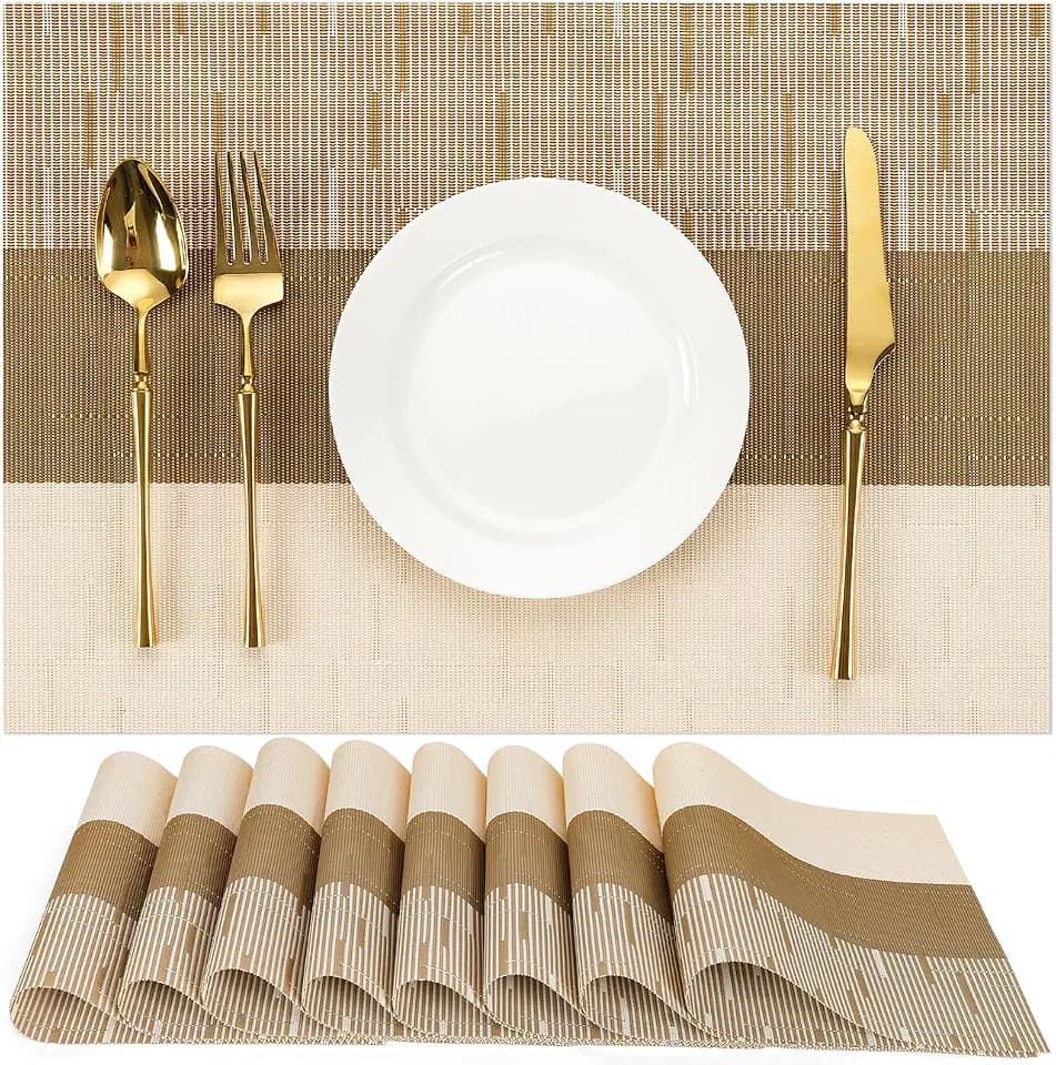 Placemats Set of 8, Vinyl Woven Heat-Resistant Place Mats