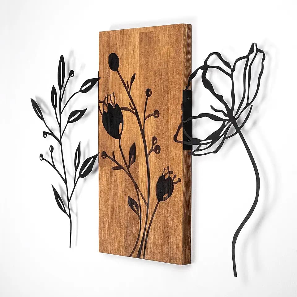 Elegantes Wandaccessoire aus Holz, 58 x 86 cm, 100% Holz und Metall, Walnuss und Schwarz | Einzigartiges Design, perfekt für die Wohndekoration