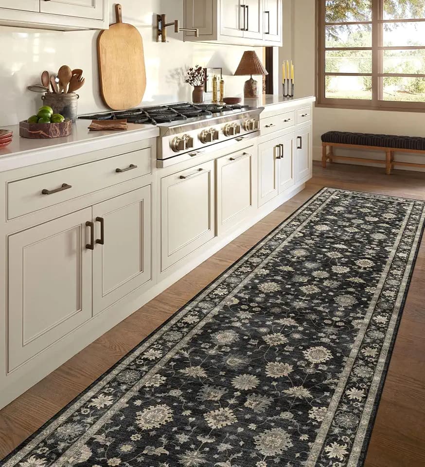 LUXRUG Kitchen Runner Rugs Non Skid Washable - 2.5x8ft Long Charcoal Black