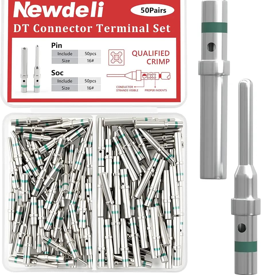 Newdeli 50 Pairs Deutsch Pin Connector Kit Size 16 Solid Contacts DT Series Connector, Common Contacts Automotive Terminals, Ni Plating Pin and Socket Contacts, 14-20AWG Wire Size