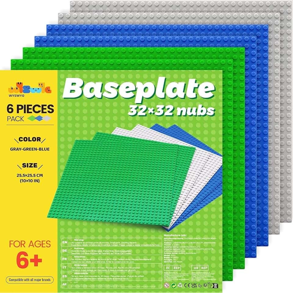 WYSWYG Platten-Set, 6 Classic Bauplatte 25 * 25cm als Grundplatte, 100% Kompatibel Mit Allen Bausteine Aus Hauptmarken, Grüne Graue Blaue