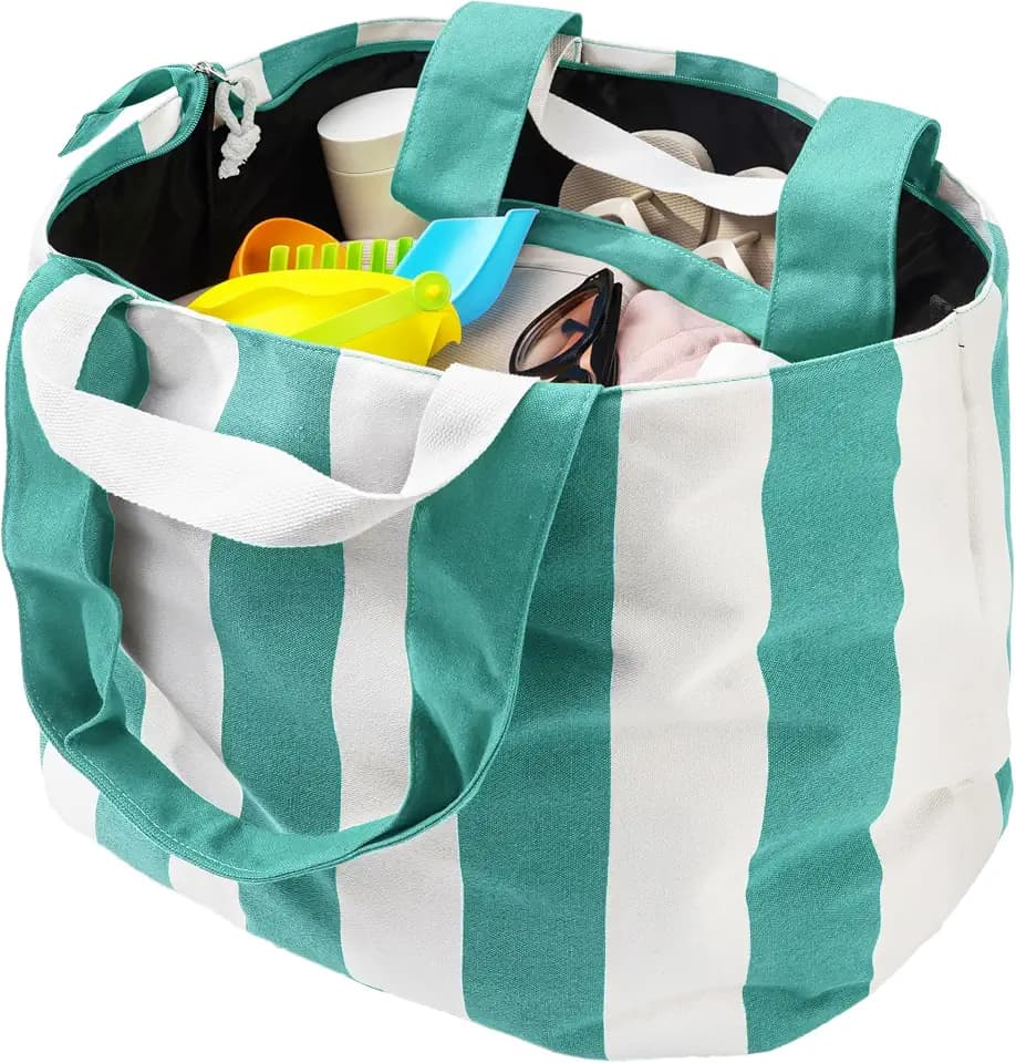 Bagelite 22'' 50L Large Beach Bag with Zipper, Extra Large Canvas Tote Bag for Women, Weekender Pool Bag