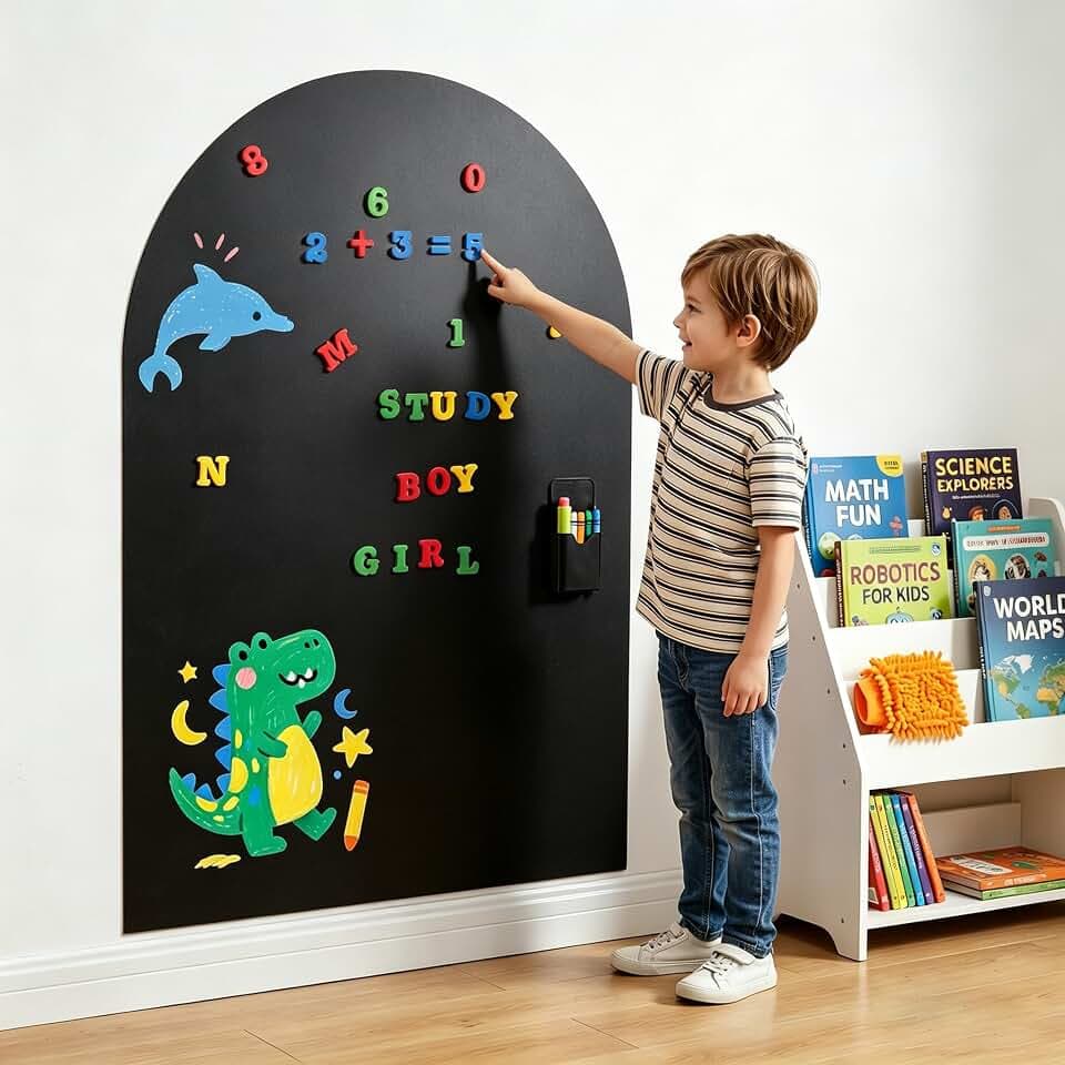 Large 44x35 Inches Magnetic Wall Decal for Kids – Upgraded Strong Adhesive, Thickened Iron Layer, Self-Adhesive Magnetic Chalkboard for Wall, Wallpaper for Home Decor & Kids Playroom (Black)