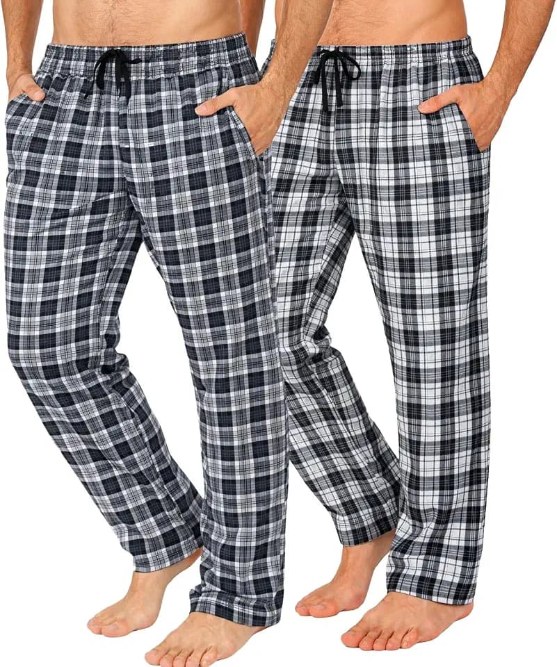 Herren-Schlafanzughose, lang, Nachtwäsche, 2 Stück, Black / Grey Check, XL