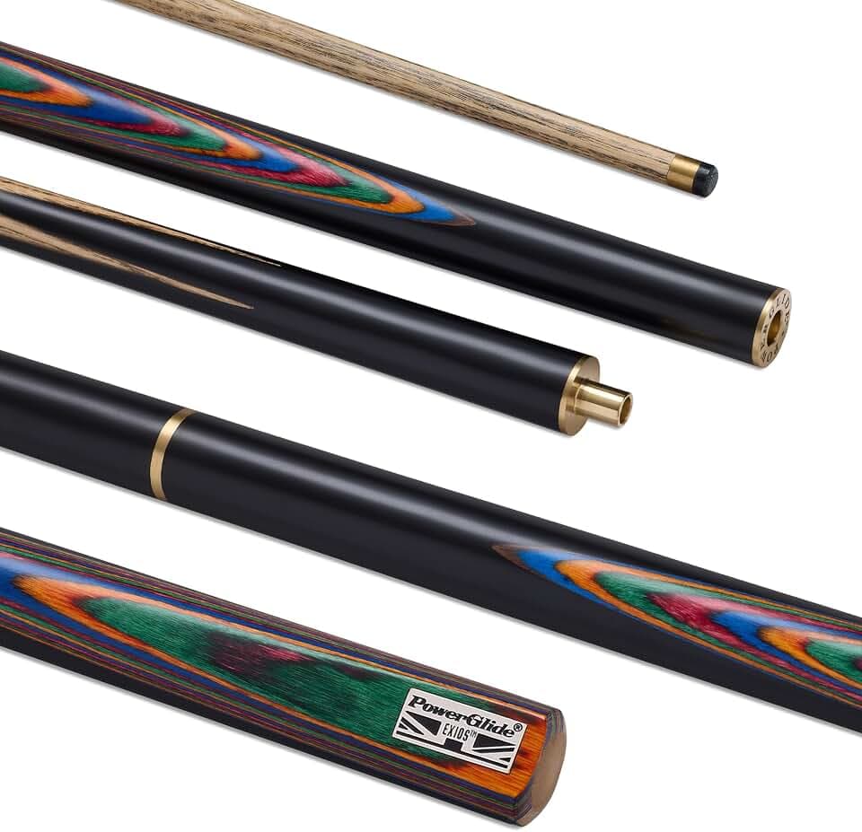 POWERGLIDE Exios Ash 3/4 Snooker-Queue-Stock mit Gelenk, Eschenholzschaft, handgespleißter Hintern, 540 g, volle Größe 140 cm, 9,5 mm Spitze, Mehrfarbig