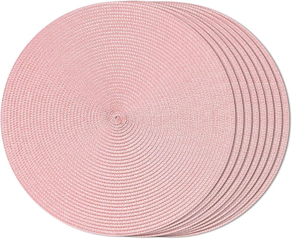 FunWheat Runde geflochtene Tischsets für Esstisch, gewebt, waschbar, rutschfest, 38,1 cm, Rosa, 8 Stück