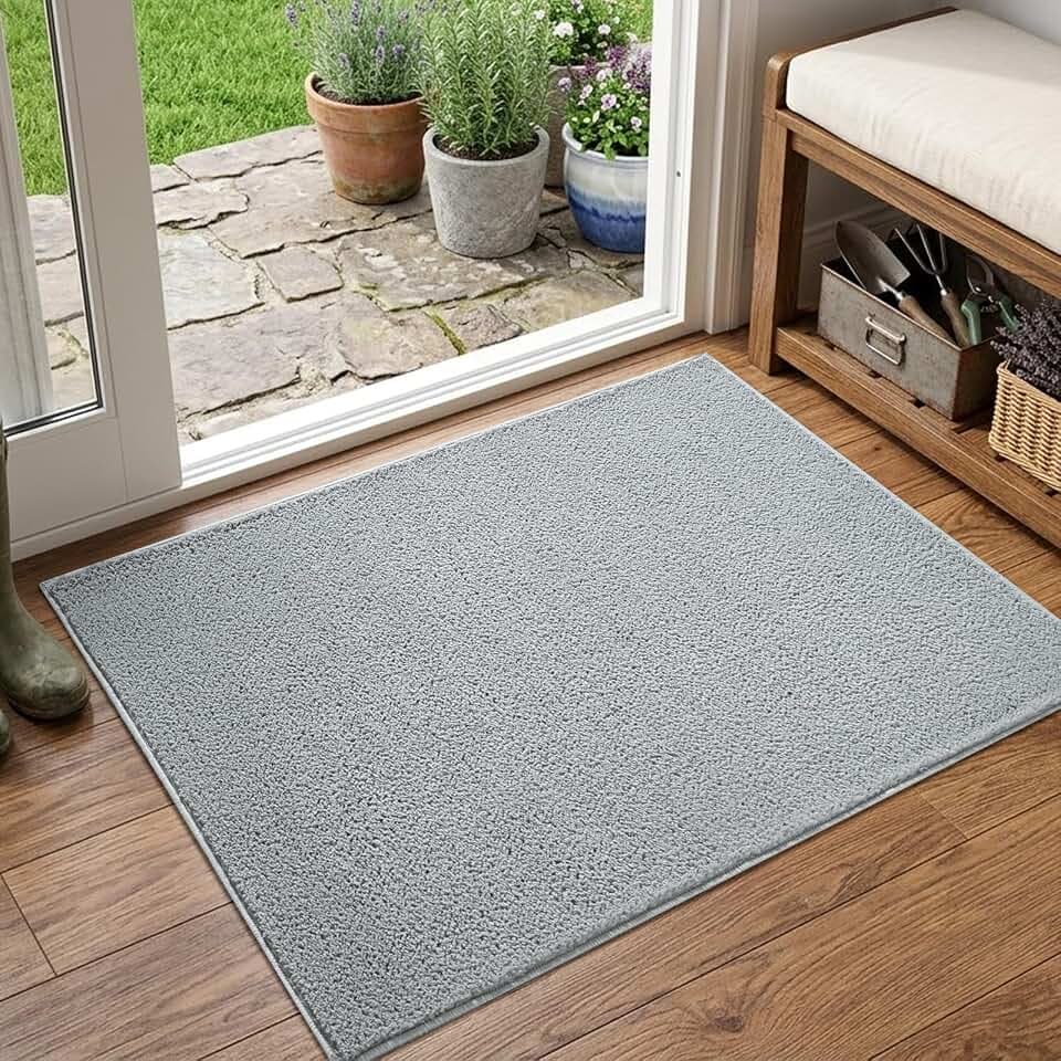 2x3 Light Grey Solid Area Rug Washable Non-Slip for Entryway Front Door