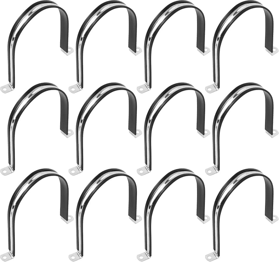 U-Rohrschellen 120mm 304 Edelstahl Rohrschelle mit Gummipolsterung Zweiloch Befestigungsschellen für Rohr Leitung Drahtseil 12 Stück