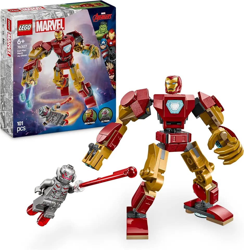 LEGO | Marvel Iron Man Mech vs. Ultron - Superhelden Spielzeug mit 2 Minifiguren - Actionfigur mit beweglichen Armen, Beinen & Fingern - Geschenk für Jungen und Mädchen ab 6 Jahren 76307