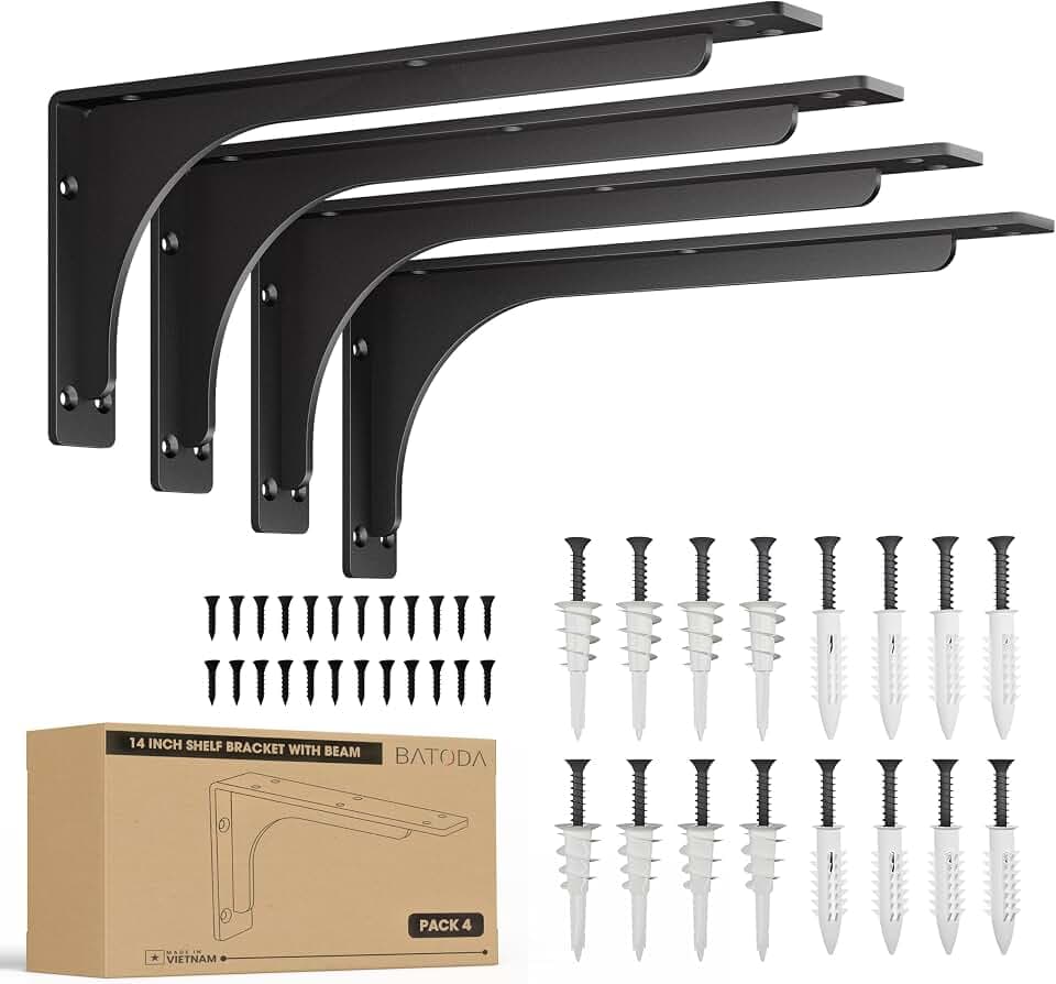 BATODA 4 Pcs Heavy Duty Shelf Brackets for Floating Shelves, Steel 14"x6"