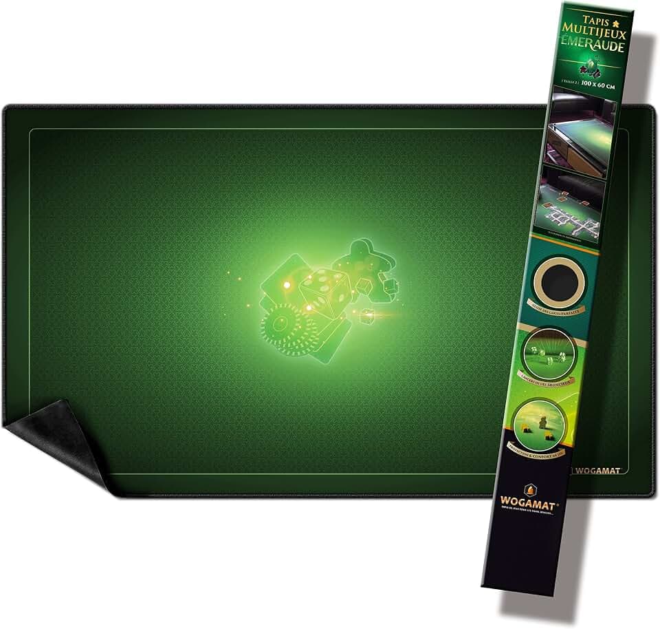 WOGAMAT Spielmatte aus Neopren, Smaragdgrün, große Länge 60 x 100 cm, für Kartenspiele, Würfel, Gesellschaftsspiele, leises Neopren, dick, waschbar, rutschfest, luxuriöser Multiplayteppich.