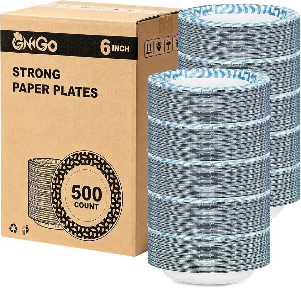 Ginkgo 6 Inch Paper Plates 500 Pack, Disposable Dessert Plates