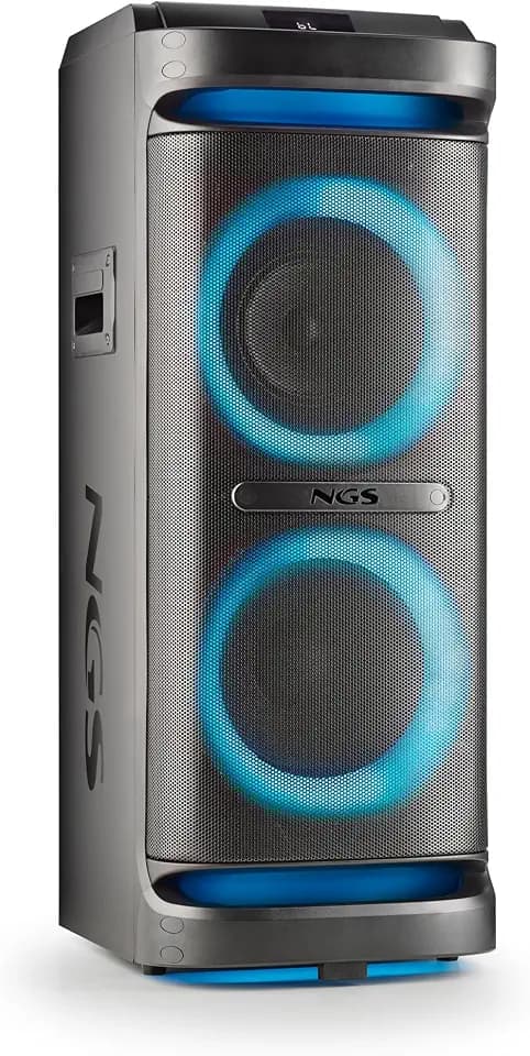 NGS Wild Space 2 – Tragbarer Fiesta Bluetooth-Lautsprecher, Subwoofer + Doppelhochtöner, TWS, Micro SD/USB/AUX-IN, Räder und Griff, Schwarz