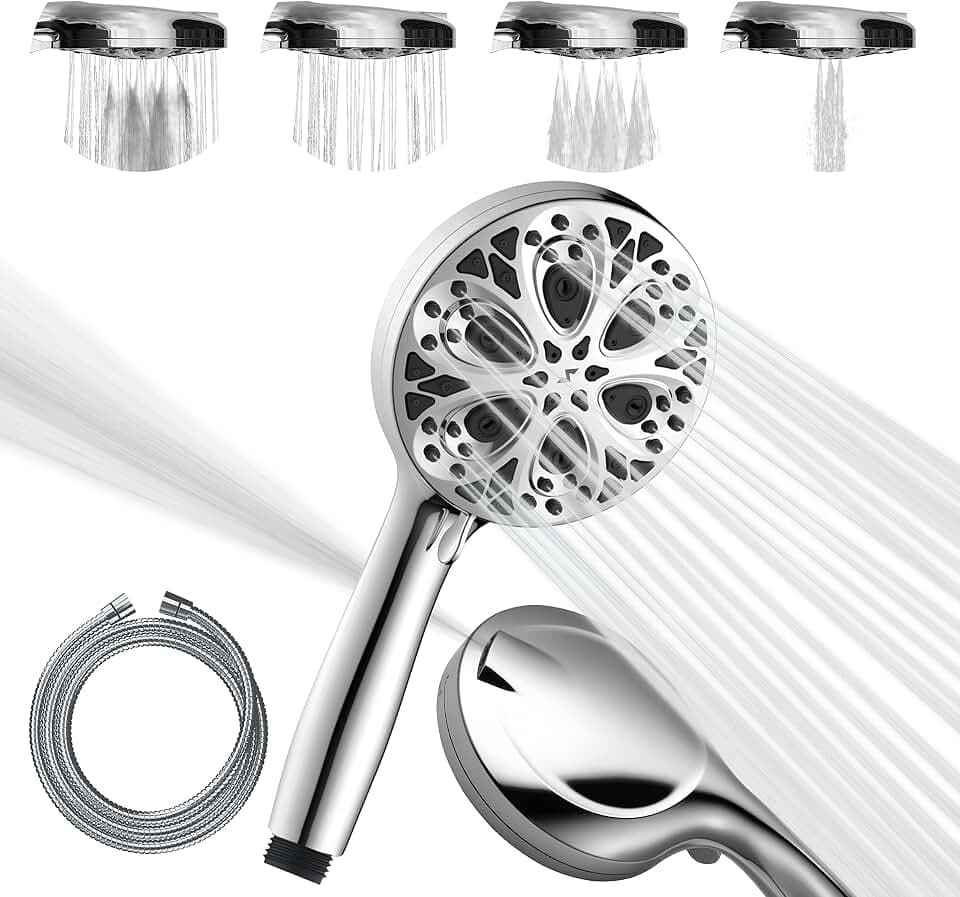 Sparkpod 10-Setting High Pressure Shower Head - Luxury 5" High Flow Hand Held Shower Head with High Pressure Jets - Premium Stainless Steel Hose Included (Luxury Polished Chrome)