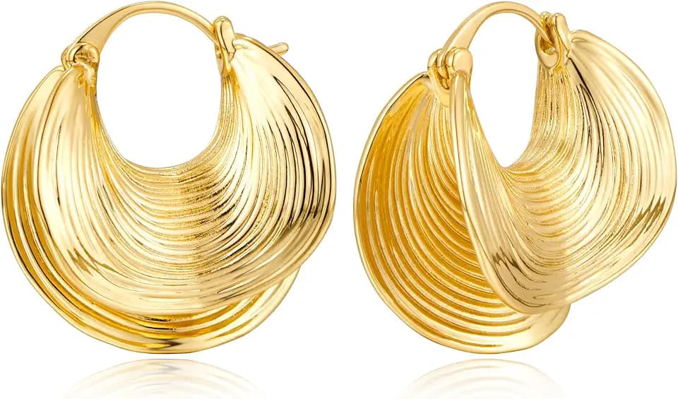 YUJIE Chunky Gold Hoop Earrings for Women Gold Plated Statement Huggie Hoops Trendy Medium Thick Jewelry