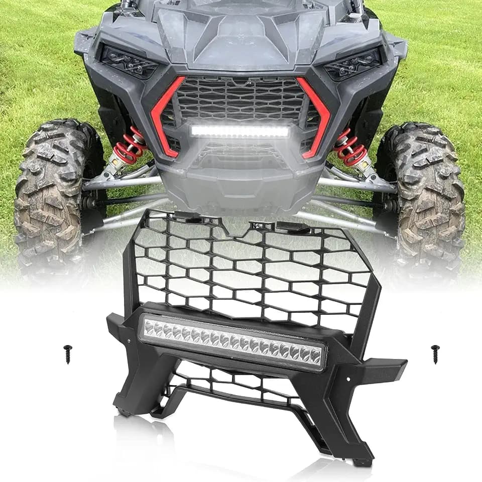 KEMIMOTO UTV Front Grill Light Compatible with 2019-2023 Polaris RZR XP 1000, Waterproof Black Lower Mesh with LED Light Bar Accessories Compatible with Polaris RZR XP/XP4 1000 Turbo 2019-2023