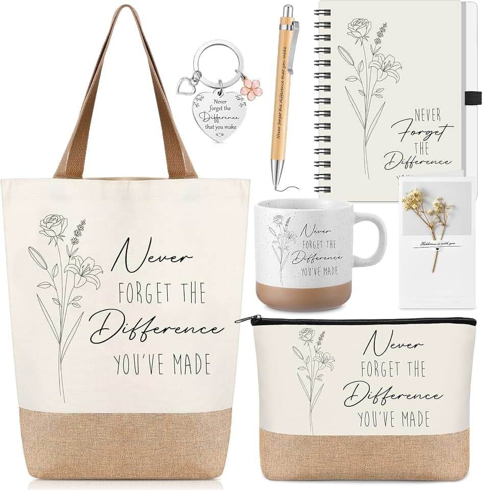 Suclain 7 Pcs Employee Gift Set Never Forget, Notebook Mug Bag Keychain