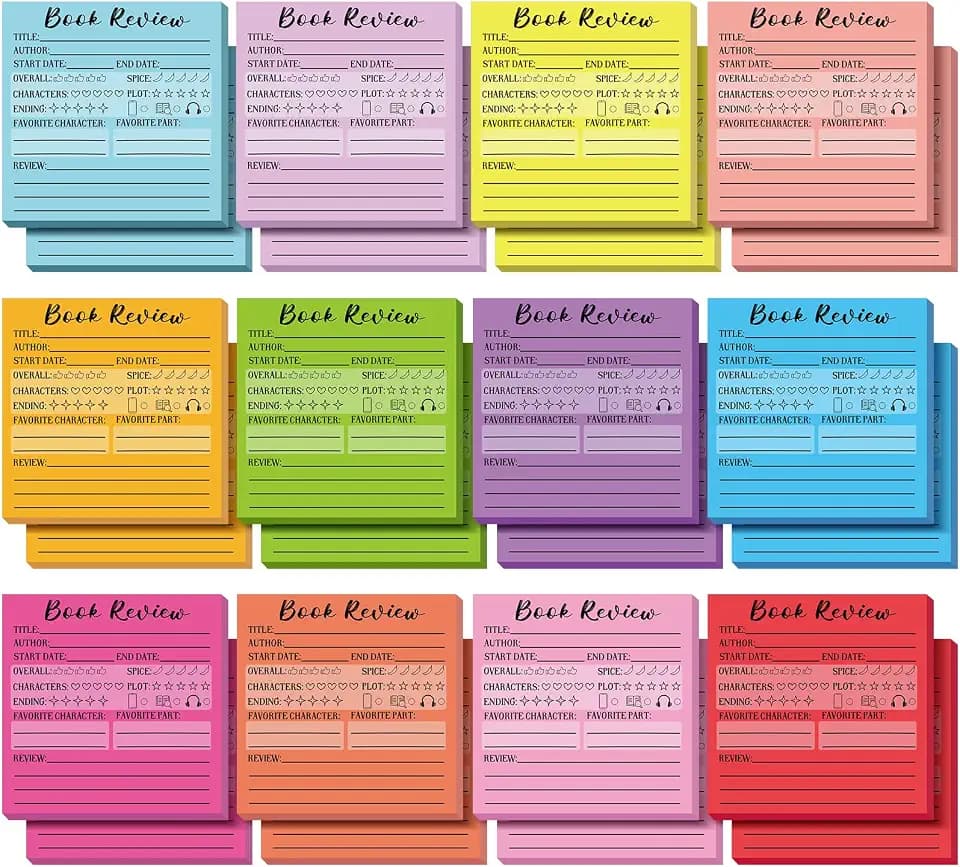 AmazingSpark 24 Pack Vibrant Book Review Sticky Notepad 2.95 x 2.95 Inches