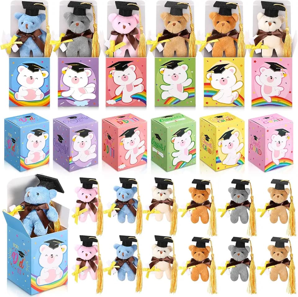 36 Set Mini Graduation Plush Bear with Graduation Gifts Box Graduations Stuffed Animal Keychain with Cap Gift Set for 2026 Grad Party Graduate Decoration Supplies Classroom Exchange Gift