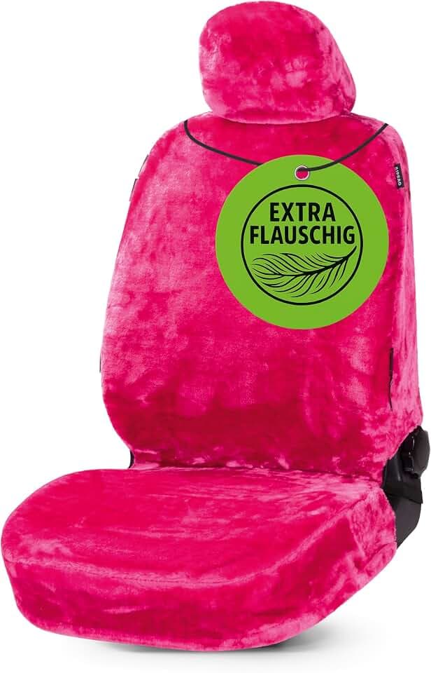 Walser Autositzbezug Teddy, Sitzbezug Kunstfell, Auto-Schonbezug in Lammfell-Optik, Flauschiger Plüsch-Schonbezug vegan pink