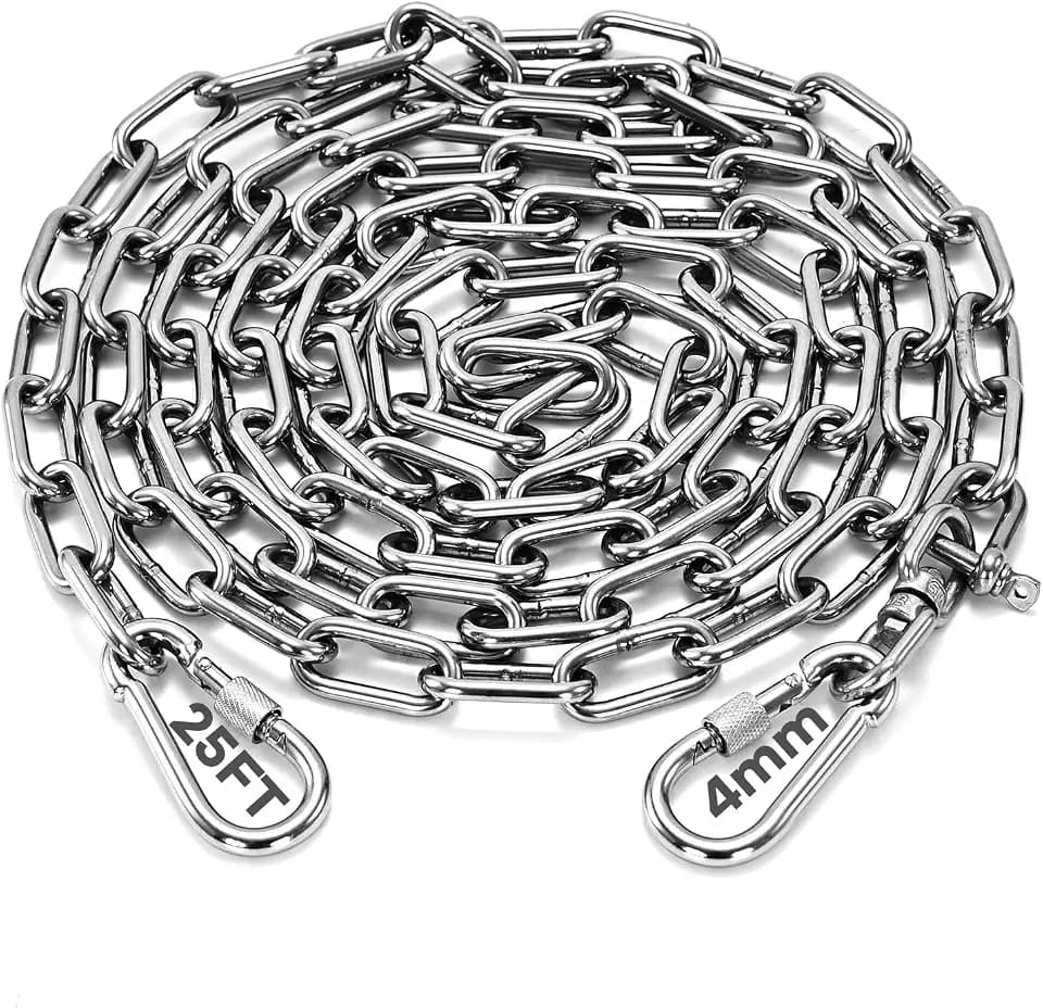 Dog Chain for Yard, 4MM 25FT Leads for Yard Heavy Duty Stainless Steel Dog Tie Out Cable Chew Proof Chain Leashes with Swivel Hook for Camping Outside