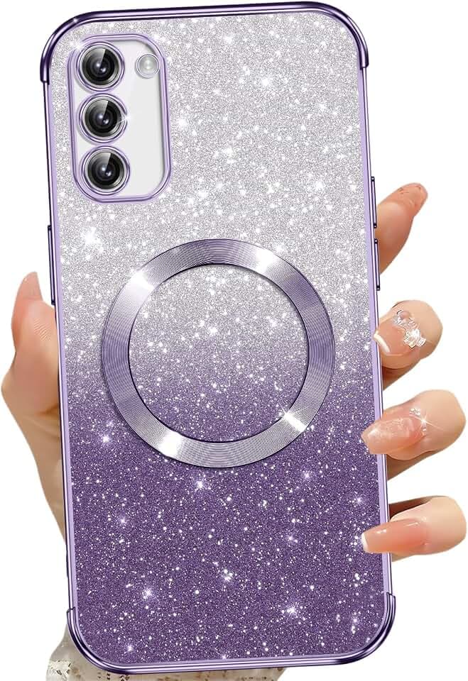 Phoona für Samsung Galaxy S20 FE Hülle, Magnetisch Handyhülle Kompatibel mit MagSafe, Keine Vergilbung, Kratzfeste, Ganzkörperschutz Glitzer Hülle für Samsung S20 FE 4G/5G, Mit 2 Schutzfolie, Lila