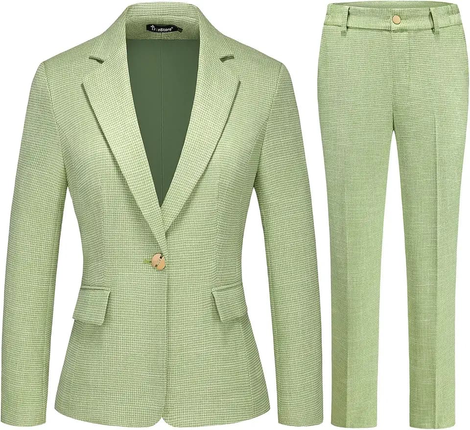 Women's 2 Piece Business Pants Suit Set Plaid Blazer