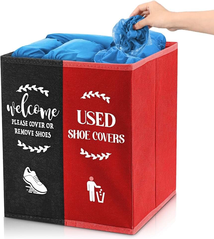 Shoe Cover Box Dispenser Foldable Storage Bin Holder, Black, Red