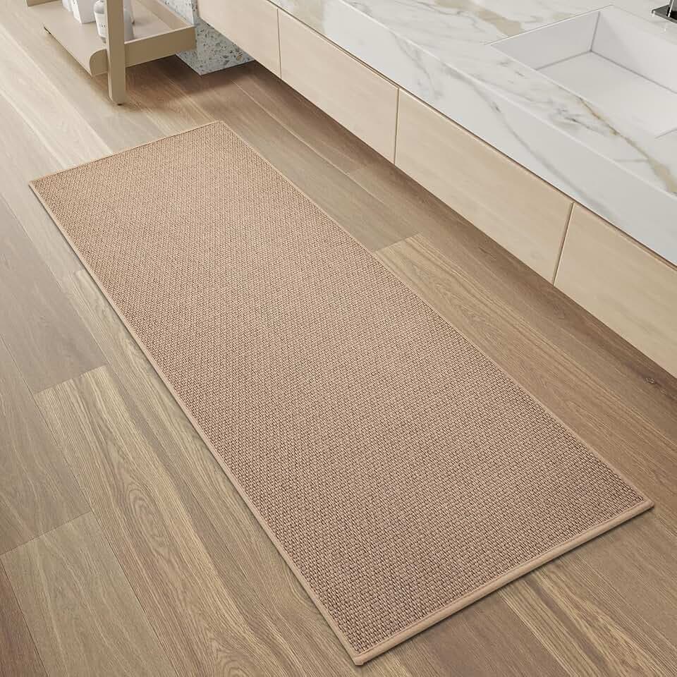 PADOOR Non-Slip Bathroom Runner Rug, Braided Long Bath Mat, 24''x47'' Beige